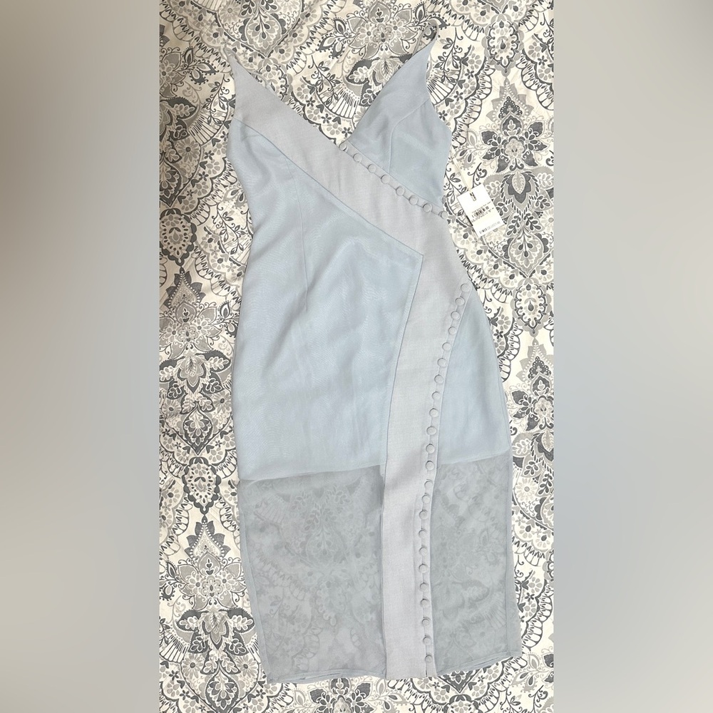 C/MEO COLLECTIVE Presence Short Sleeve Mist Baby Blue Sheath Midi Button Dress